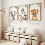 Personalised Name Safari Animal Nursery Kids Birthday Gift Posters Custom Safari Animal Nursery Room Decoration Canvas Painting