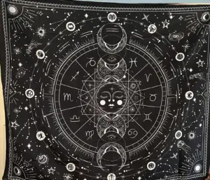 Celestial Zodiac Tapestry 2D Flat Wall Art with Moon Phases and Constellations for Bedroom Living Room Mystical Decor
