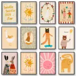 1pcs Frameless Animal Poster Printing Nordic Flower Rabbit Nursery Cool Bear Goose Whimsical Rabbit Printing Room Game Decor