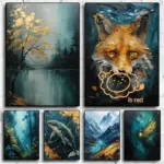 Impasto Nature Poster Jungle Blue Lake Mountain Gold Tree Canvas printing For Home Room wall Art decoration frameless painting