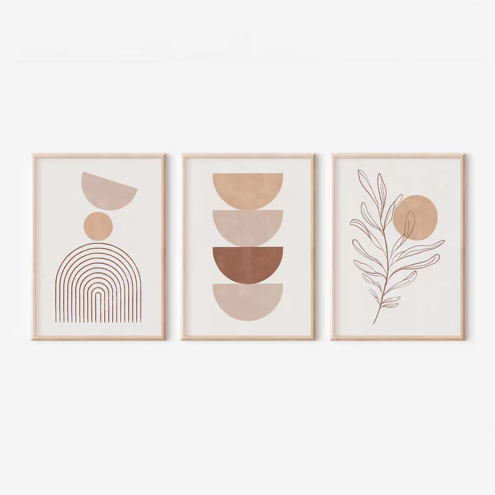 1PC/3PCS Frameless Bohemian Abstract Geometric Prints Posters Canvas Painting Modern Beige Minimalist Plant Wall Art Home Decor - Image 3