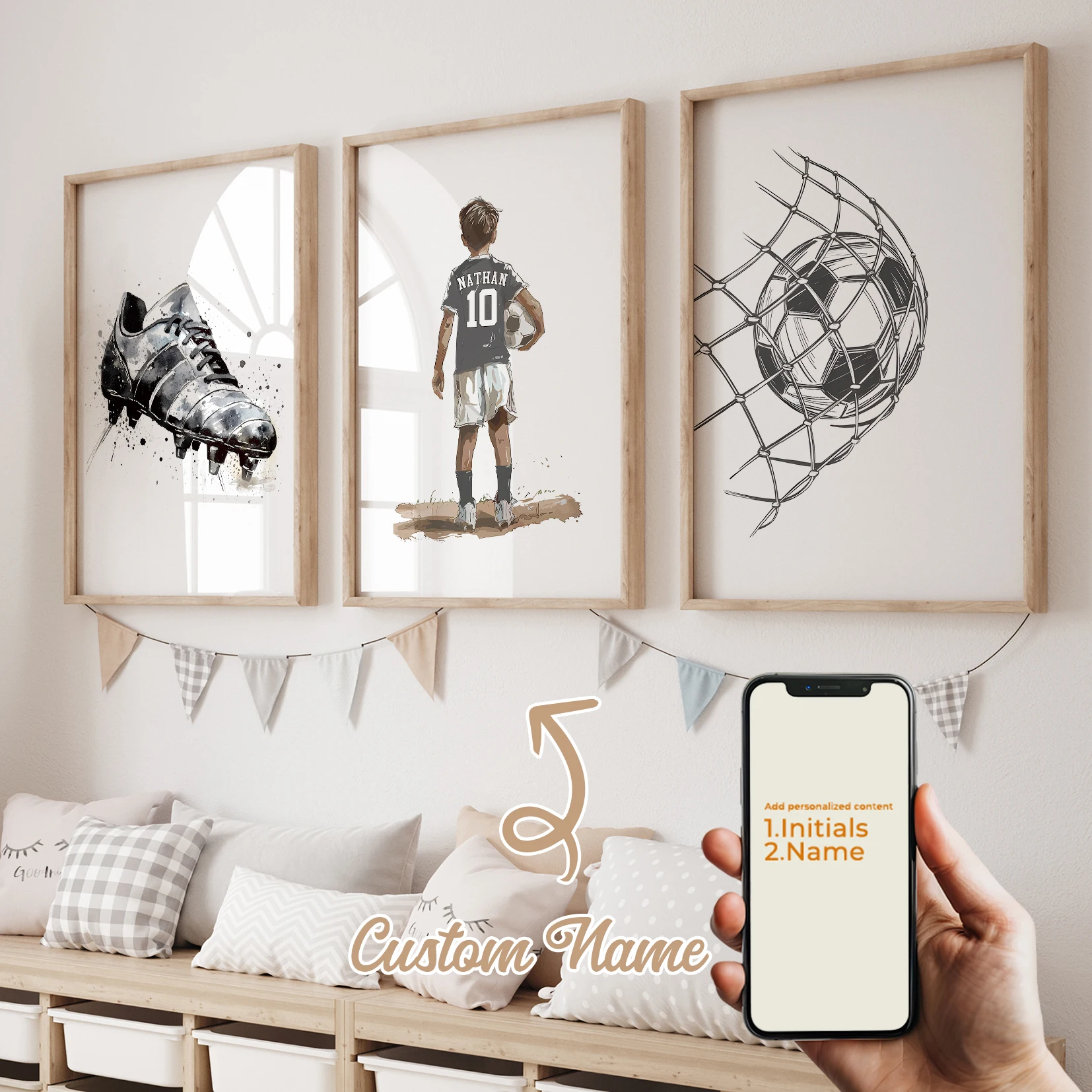 3pcs Personalized Custom Name Cartoon Child football Wall Art Print Picture Canvas Poster Painting For Living Room Home Decor - Image 2