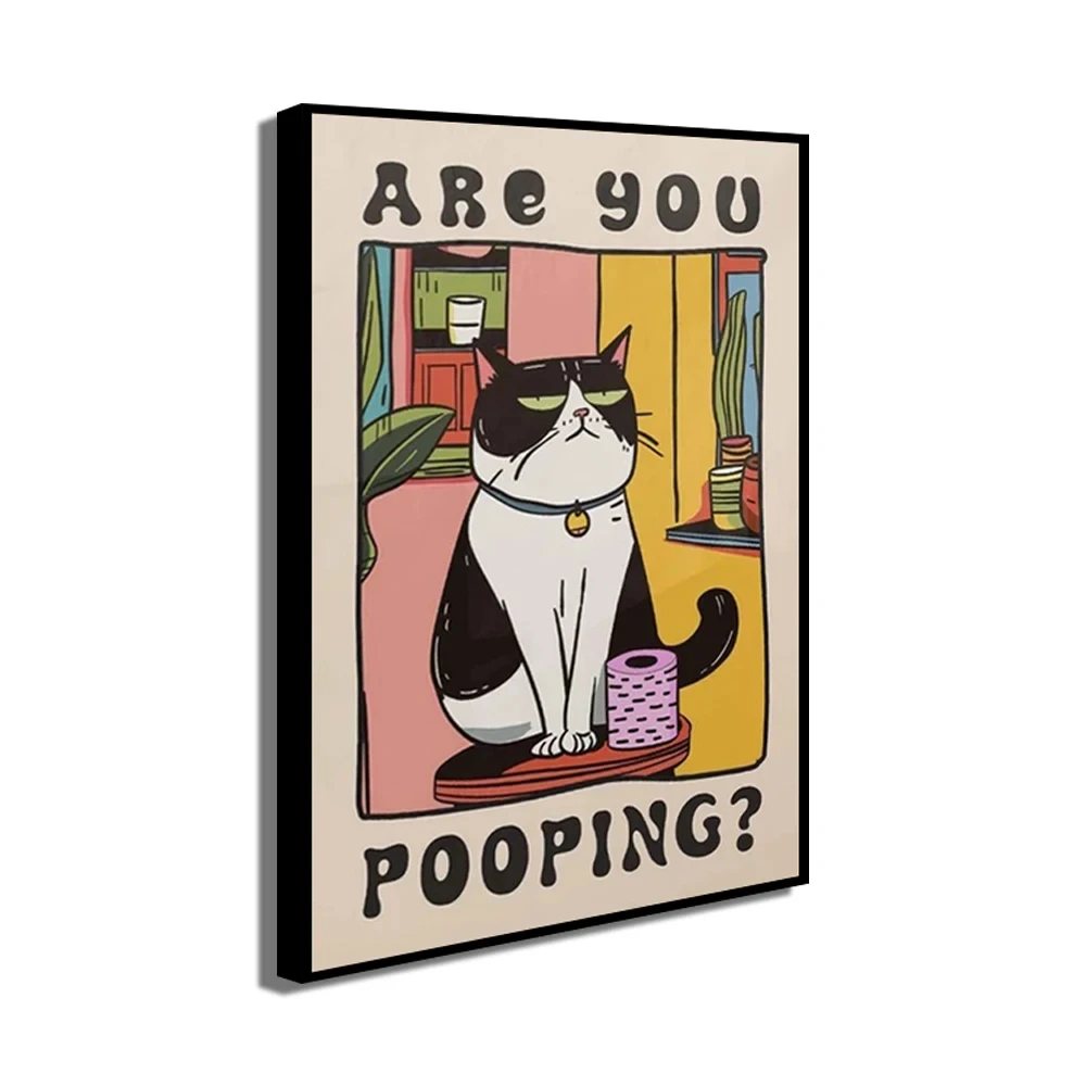 Funny Cat Canvas Wall Art Print-‘Are You Pooping?’ Bathroom Decor Poster for Toilet and Home Gift - Image 3