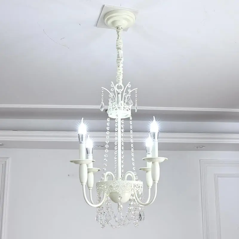 Modern 6-Light Crystal Chandelier White LED Ceiling Light with E14 Bulb Base Living Room Bedroom Home Decor Nordic Candle Lamp - Image 2