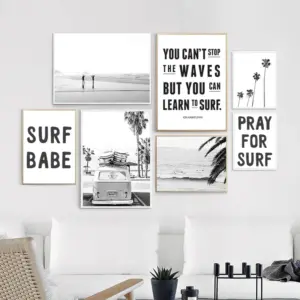 Beach Tropical Landscape Posters Prints Palm Beach Surf Wall Art Canvas Painting Black and White Photography Pictures Home Decor