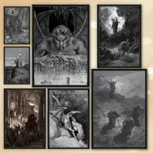 Gustav Dore Satan Paradise Lost Monster Painting Calligraphy Premium Cotton Canvas Poster  Wall Art  for Living Room Decor