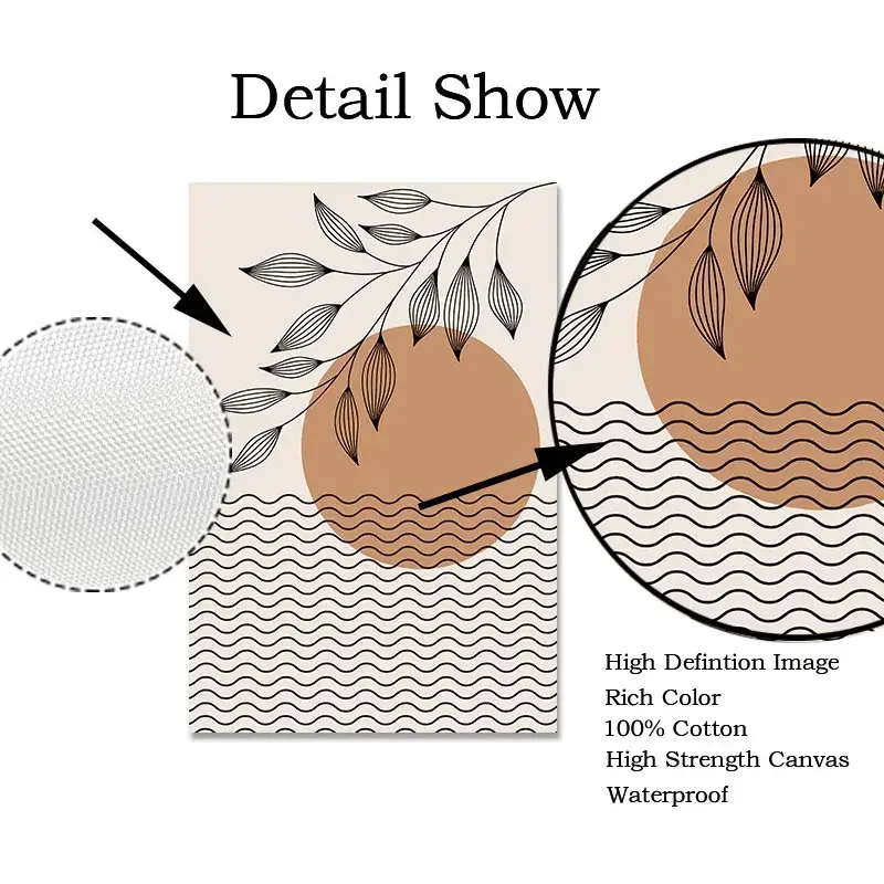 Boho Light Colour Block Canvas Painting Nordic Minimalist Lines Wall Art People Leaves Wall Art Home Living Room Decoration - Image 5