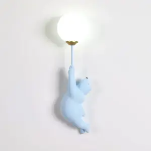 Minimalist Cute Children's Room LED Wall Light Cartoon Bear Lamp with Resin Body Home Moon Lamp Decor for Interior Lighting