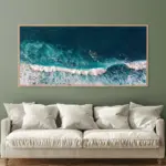 1PC Frameless Abstract Blue Beach Waves Landscape Posters Canvas Painting Artwork Wall Art for Living Room Home Office Decor