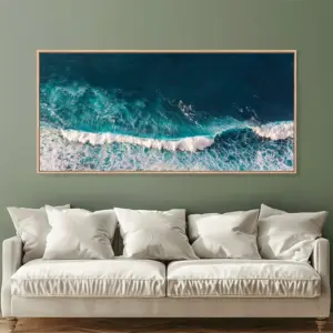 1PC Frameless Abstract Blue Beach Waves Landscape Posters Canvas Painting Artwork Wall Art for Living Room Home Office Decor