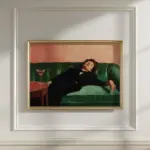 Woman on Couch with Martini | Soft Tonal Oil Painting | Cocktail Art Bar Cart Decor | Aesthetic Oil Painting Gift | Trendy Wall