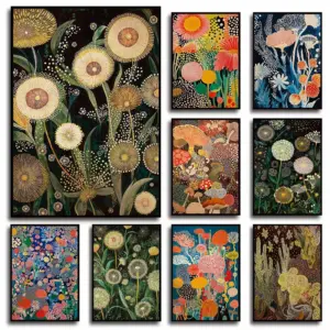 Abstract Botanical Pattern Dandelion Mushroom Cactus Flower Inspired Poster Canvas Painting Wall Art Picture Home Interior Decor