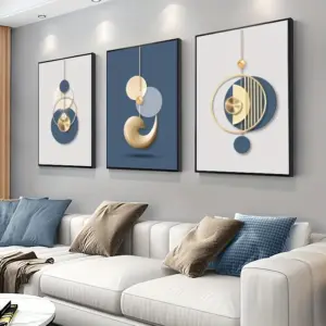3pcs Modern Wall Art Painting Golden Blue Poster Luxury Style Creative Canvas Print Home,Living Room,Office Room Decor,Frameless