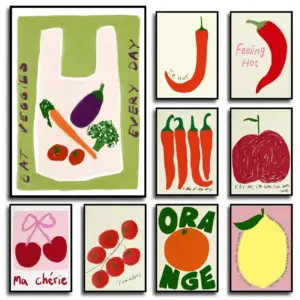 Colorful Cheers Chili Fruit Orange Food Quotation Wall Art Poster Food and Beverage Kitchen Canvas Painting Print for Home Decor