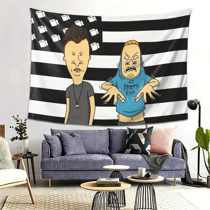 VIKAMA Beavis & Butt-Head Black White Striped Tapestry American Flag Style Home Decor Durable Wall Hanging Art - Image 3