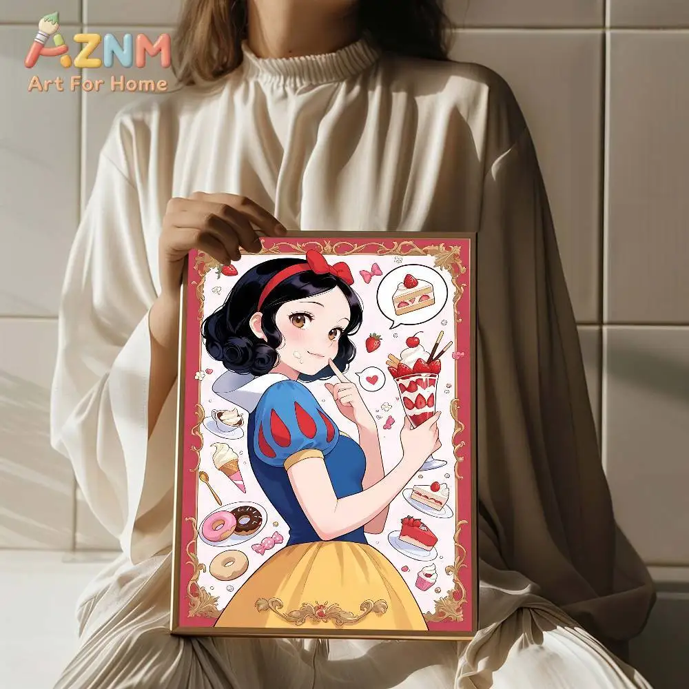 AZNM Disney Snow White Princess Sweet Dessert Animal Friends Frameless Canvas Wall Art for Girls Room Nursery Home Decor Paintin - Image 4