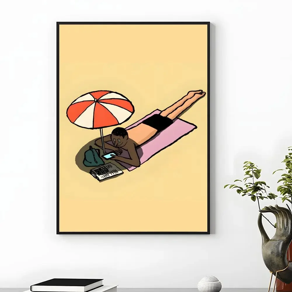 Hair Dryer Poster Humorous Bathroom Illustration with Blowing Hair Figure Pictures Modern Minimal Character Wall Art Print Decor - Image 3