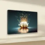 1pc Framed Modern Abstract Luminous for Lotus Canvas Wall Art with Embossed Leaves & Water Splashes - Serene Ink on Canvas Print