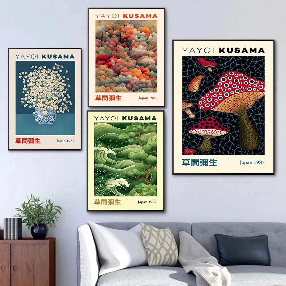 Japanese Yayoi Kusama Nature Flower Plant Art Nordic Abstract Poster Canvas Paintings Wall Art Pictures Home Decor - Image 2