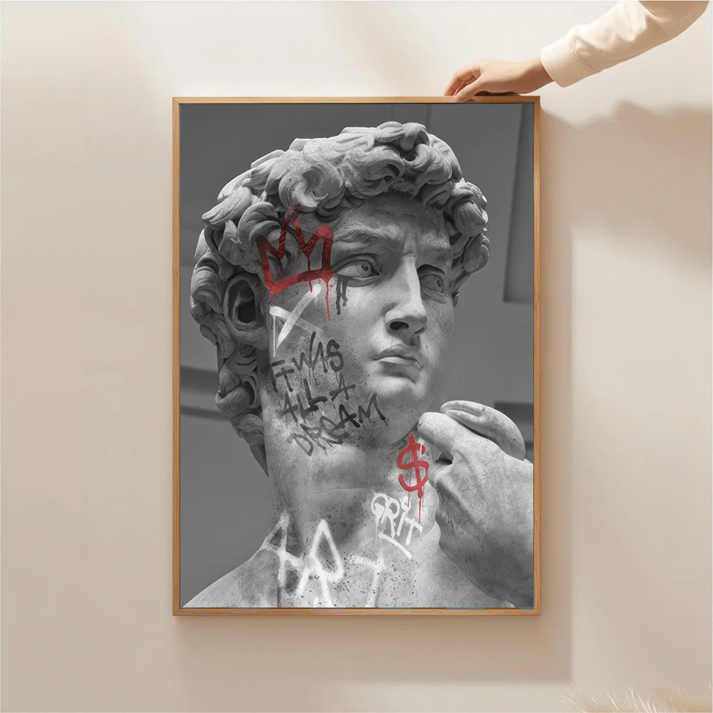 David Sculpture Graffiti Wall Art Poster Zeus Street Canvas Art Prints Apollo Wall Decor Picture David Sculpture Canvas Painting - Image 6