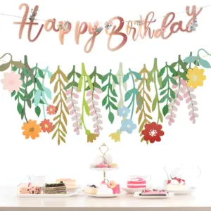 Flower Banner Happy Birthday Wildflower Garland For Fashion Bohemian Garden Wedding Birthday Baby Shower Floral Party Decoration