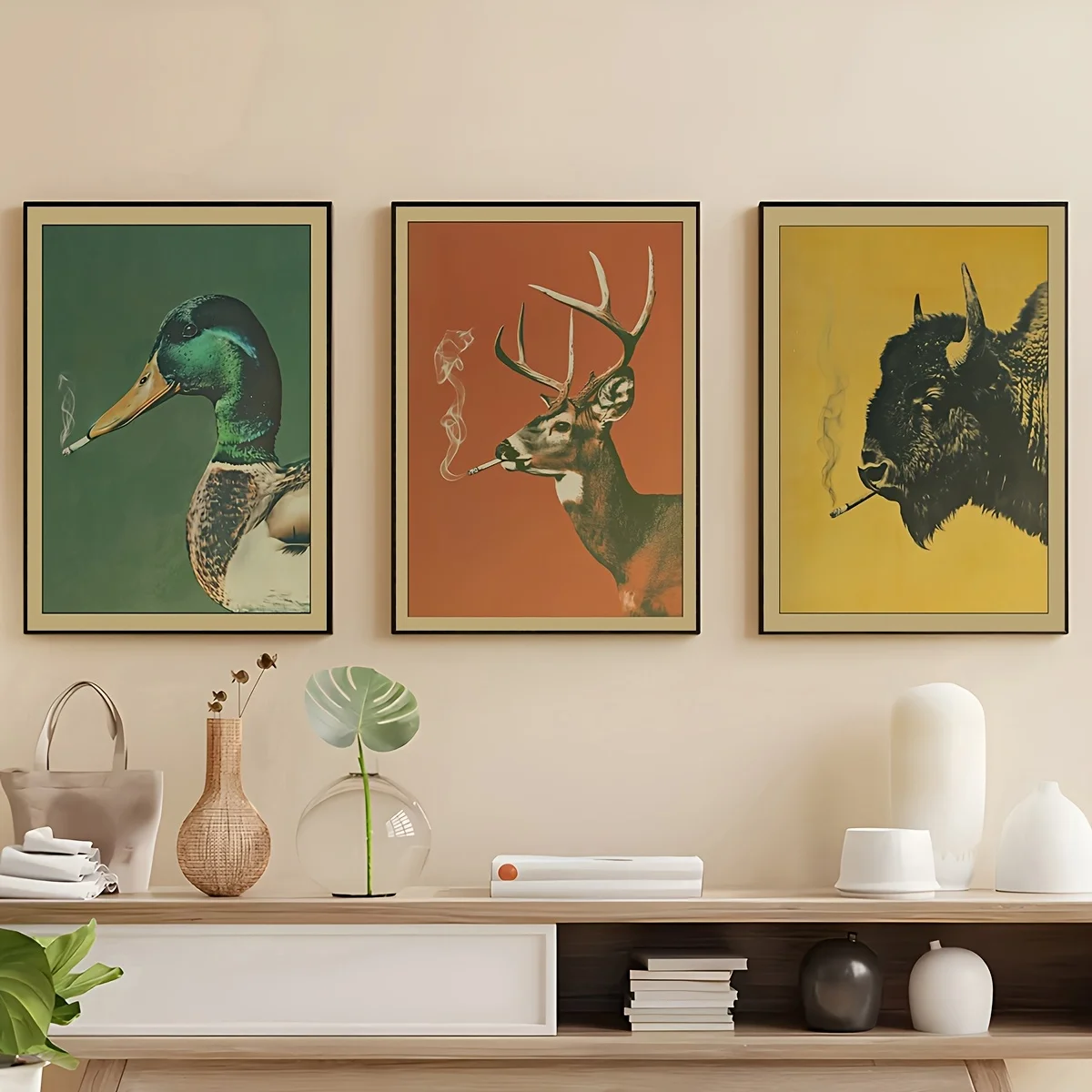 Western Cowboy Girl Bohemian Canvas Print Trout Elk & Cow Smok Cigarette Wall Art Poster Modern Living Room Christmas Home Decor - Image 2