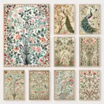 Indian Colourful Floral Bamboo Poster Traditional Botanical and Bird Illustration Canvas Painting Wall Art for Room Home Decor