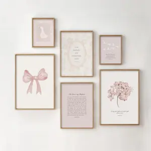 Pink Boho Bow Field Garden Canvas Painting Christian Bible Scripture Art Poster Gallery Wall Girls Bedroom Furniture Wall Art