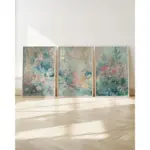 Frameless Three-piece Wall Art,Pastel Abstract Painting,Three Prints,Gallery Collection,Three-color Sage Green and Pink Decor