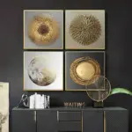 Modern Classic Luxury Wall Art Black Gold Geometric Abstract HD Canvas Poster Print For Home Bedroom Living Room Decor Frameless