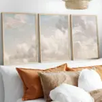 3pcs Unframed Vintage Powder Cloud Sky Landscape Scandinavian Nordic Style Canvas Painting, Creative Canvas Poster Waterproof Ca