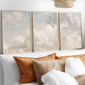 3pcs Unframed Vintage Powder Cloud Sky Landscape Scandinavian Nordic Style Canvas Painting, Creative Canvas Poster Waterproof Ca