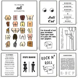 Funny Bathroom WC Sign Nordic Black White Canvas Paintings Humour Posters Prints Wall Art for Toilet Room Wall Decor Cuadros