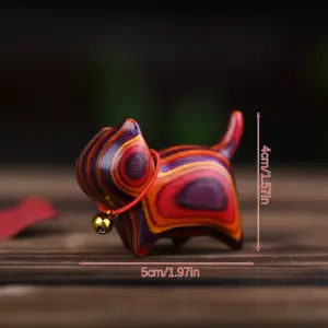 Rainbow Wood Carving Cat Sculptures Cat OrnamentsWooden Cat Desktop Office Accessories Home Decor Gift Souvenirs  Cute Colored