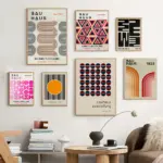 Mid Century Bauhaus Poster Geometric Wall Art Canvas Prints Living Room Bedroom Bright Colourful Artwork For Home Decor
