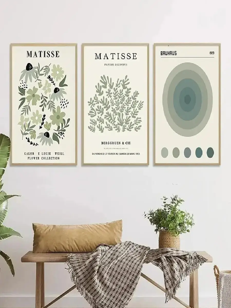 Sage Green Bohemian Wall Art Nordic Abstract Plant Leaves Canvas Prints for Modern Home Decor - Image 2