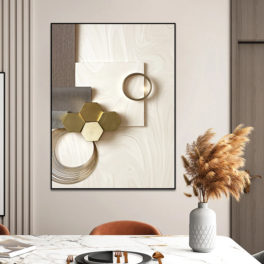 3PCS Frameless Abstract Beige and Gold Geometric Poster Modern Wall Art Pictures Minimalist Canvas Painting for Living Room Home - Image 6