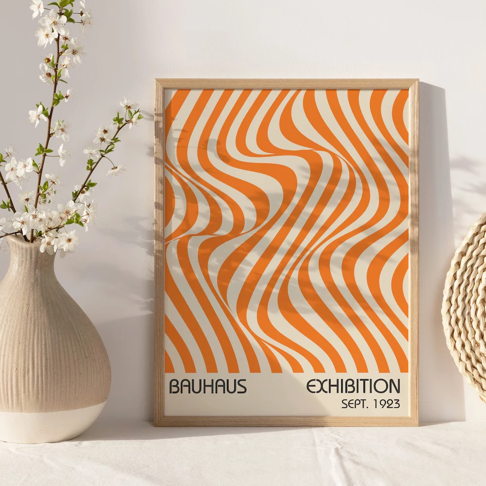 1PC/3PCS Frameless Abstract Orange Bauhaus Posters Canvas Painting Minimalist Modern Geometric Wall Art Exhibition Home Decor - Image 4