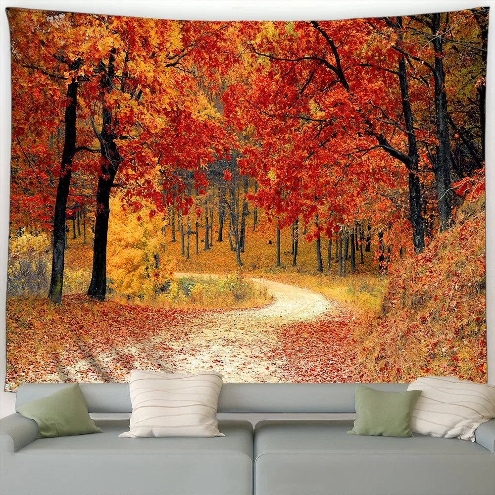 Autumn Forest Tapestry Natural Maple Tree Yellow Falling Leaves Rustic Landscape Fall Garden Wall Hanging Home Living Room Decor - Image 6