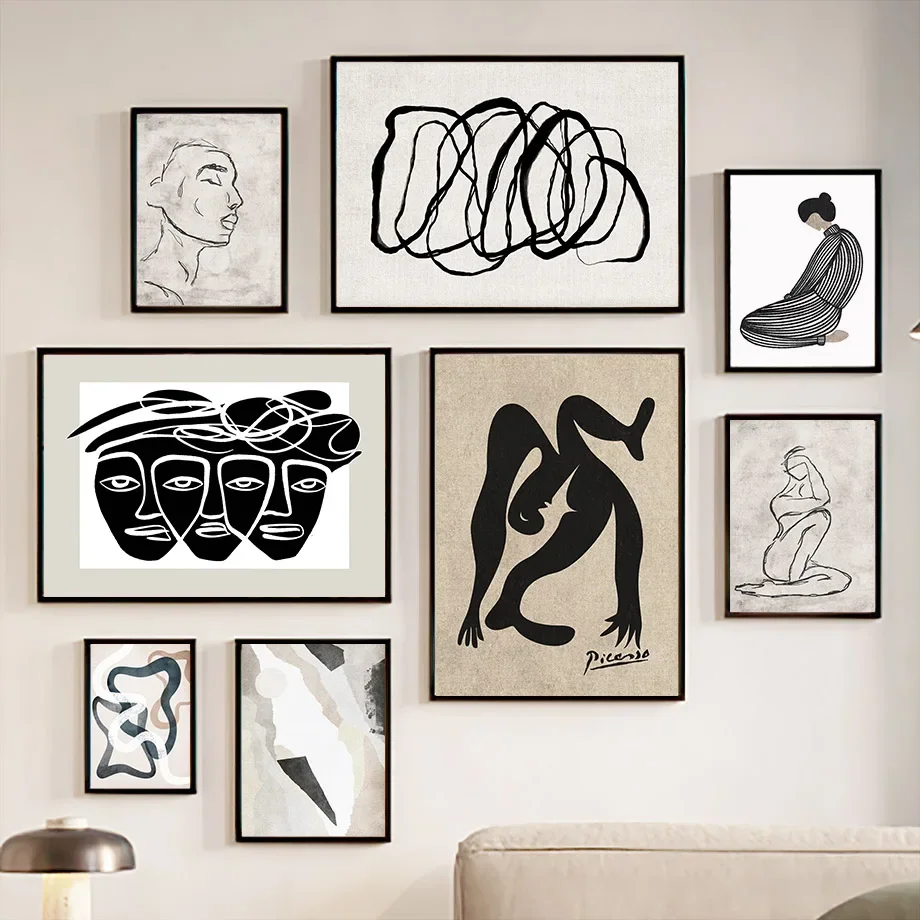 Boho Abstract Wall Art Mural Canvas Painting Minimalism Picasso Body Line Face Modern Living Room Home Decor Poster Print Home