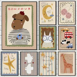 Bohemian Sun Moon Animal Cartoon Illustration Poster Prints Canvas Painting Wall Art Picture Living Kindergarten Room Home Decor