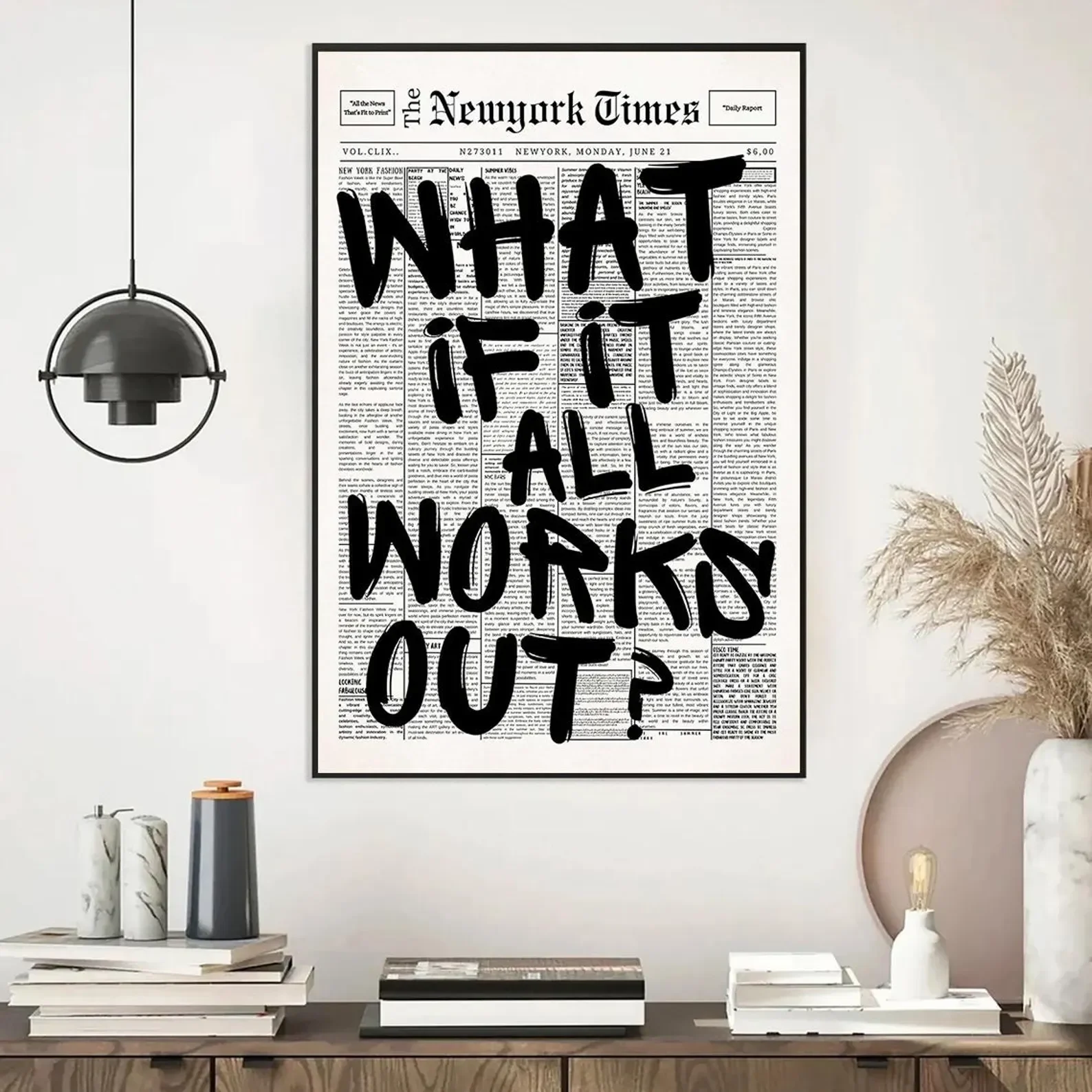 Newspaper Poster - What If It All Works Out - Positive Quote Canvas Wall Art, Affirming Minimalist Prints, Neutral Dorm Room Bed - Image 2