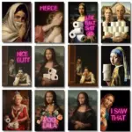 Funny Bathroom Toilet Mona Lisa Wearing Pearls Girl with Roll Paper Poster Print Canvas Painting Wall Art Living Room Home Decor