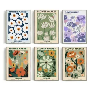 Retro Flower Market White Poppies Berlin Madrid Exhibition Plant Poster Canvas Painting Wall Art Pictures Home Room Decor