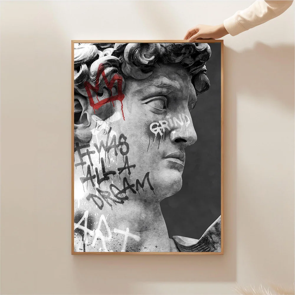 David Sculpture Graffiti Wall Art Poster Zeus Street Canvas Art Prints Apollo Wall Decor Picture David Sculpture Canvas Painting - Image 3