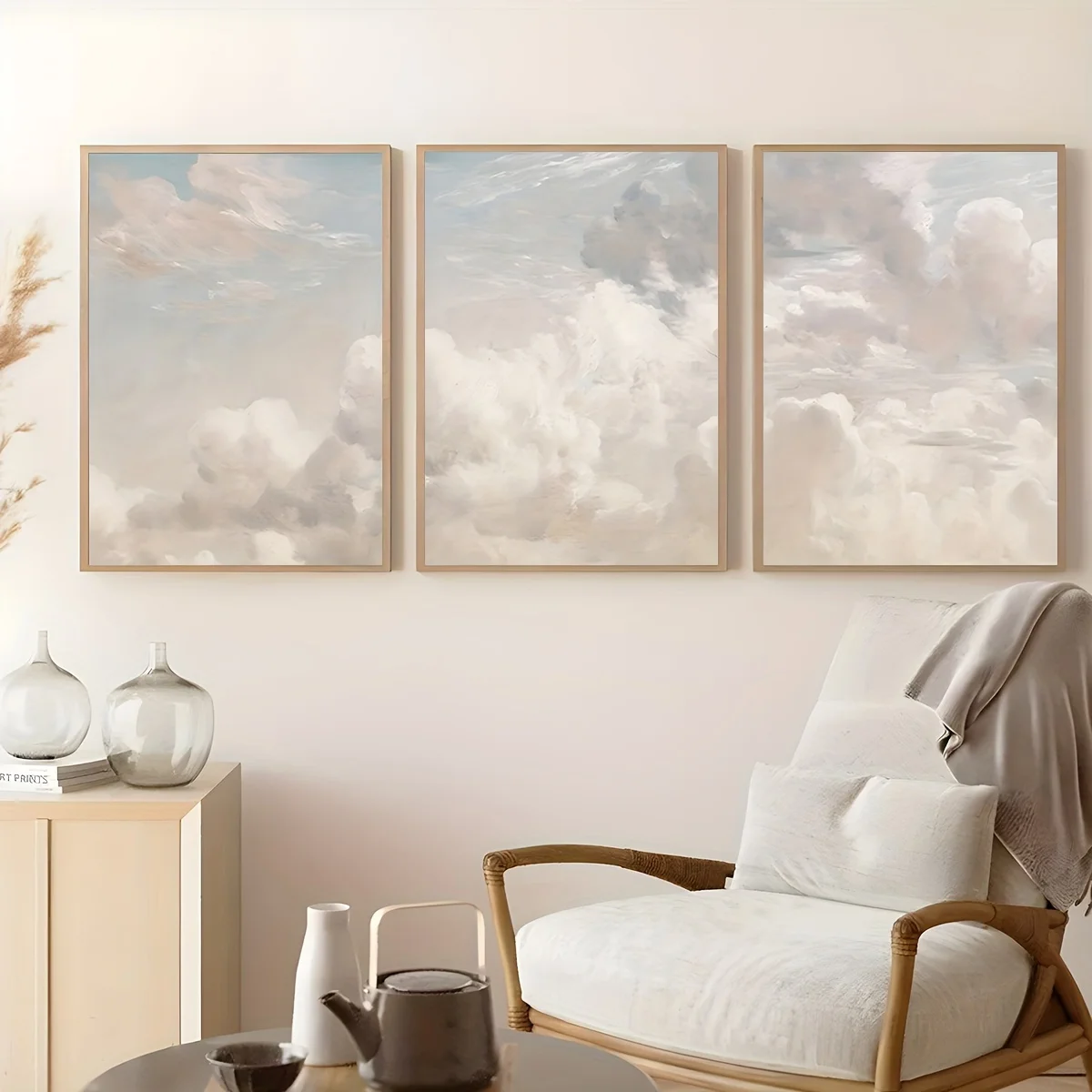 3pcs Unframed Vintage Powder Cloud Sky Landscape Scandinavian Nordic Style Canvas Painting, Creative Canvas Poster Waterproof Ca - Image 4