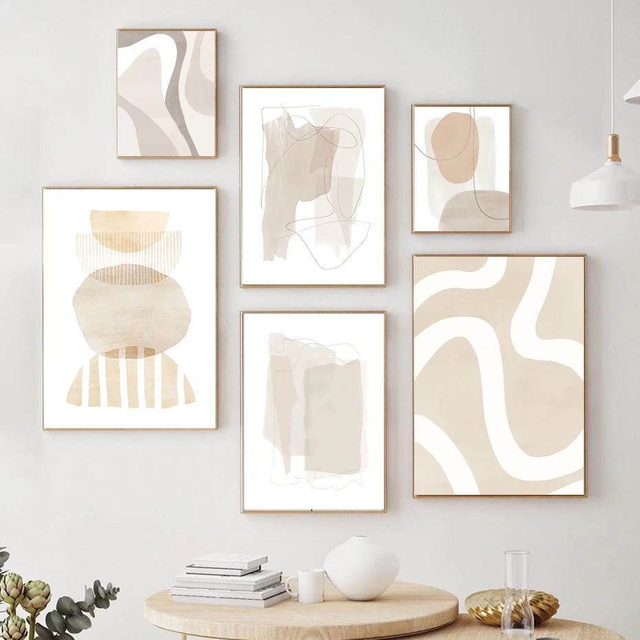 Boho Posters Neutral Beige Gray Watercolor Abstract Wall Art Prints Pastel Canvas Painting For Living Room Home Decor - Image 3