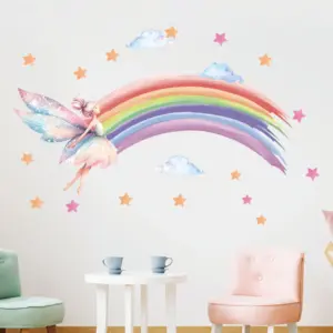 Boho design colorful fairy with rainbow wall sticker kids room decoration cartoon star wall decal