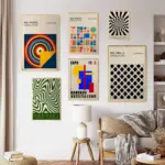 Mid Century Bauhaus Geometric Canvas Prints Poster Retro Abstract Wall Art Painting Pics for Modern Living Room Home Decoration