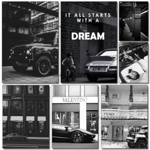 Paris Champs Elysees Street Luxury Racing Art Poster Canvas Painting Modern Nordic Black and White Art Living Room Decoration